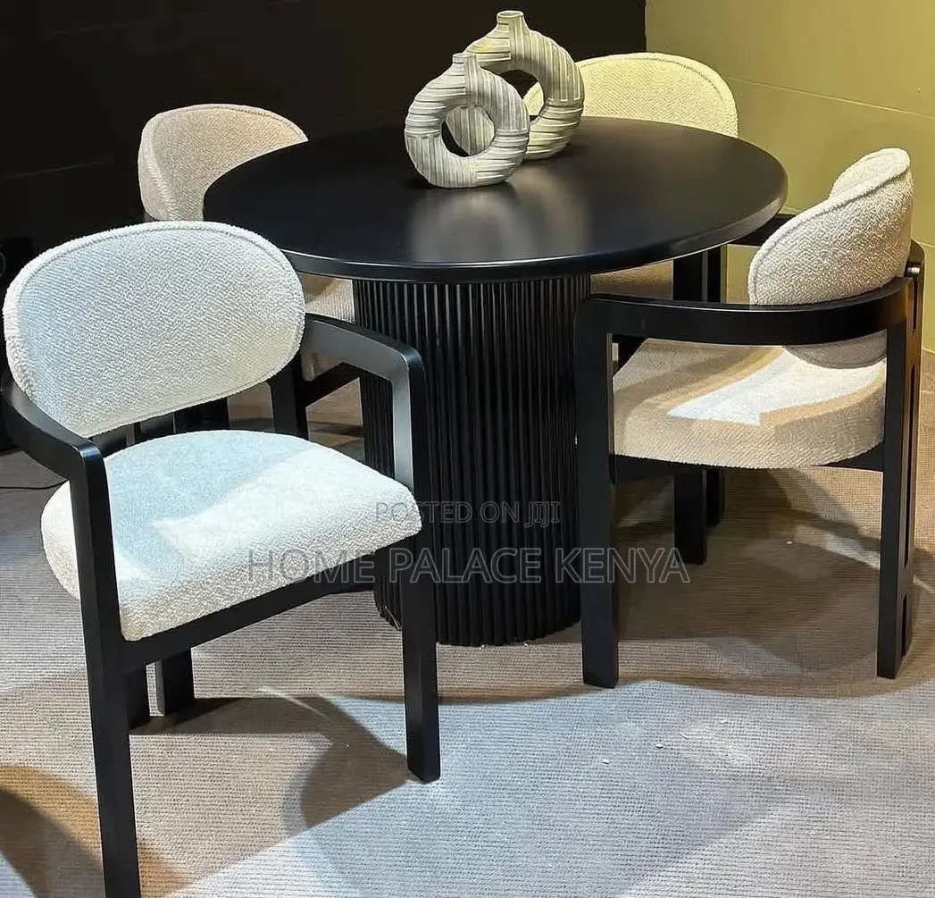 Dining Set: 4seater Wooden Dining Table With Upholstered Fabric Chairs