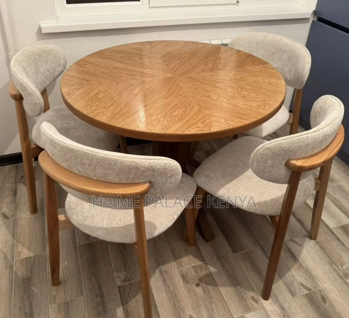 Dining Set: 4seater Wooden Dining Table With Upholstered Fabric Chairs