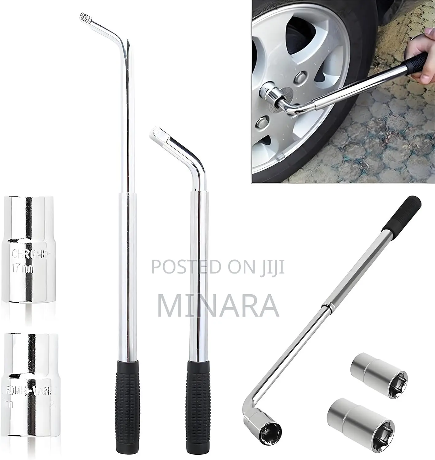 Wheel Spanner, Extendable Wheel Wrench, Socket Size 17, 19, 21, 23mm