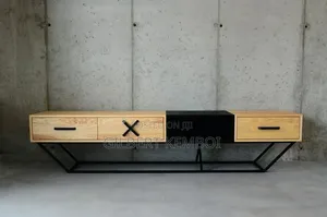 Steel and Mahogany Tv Stand