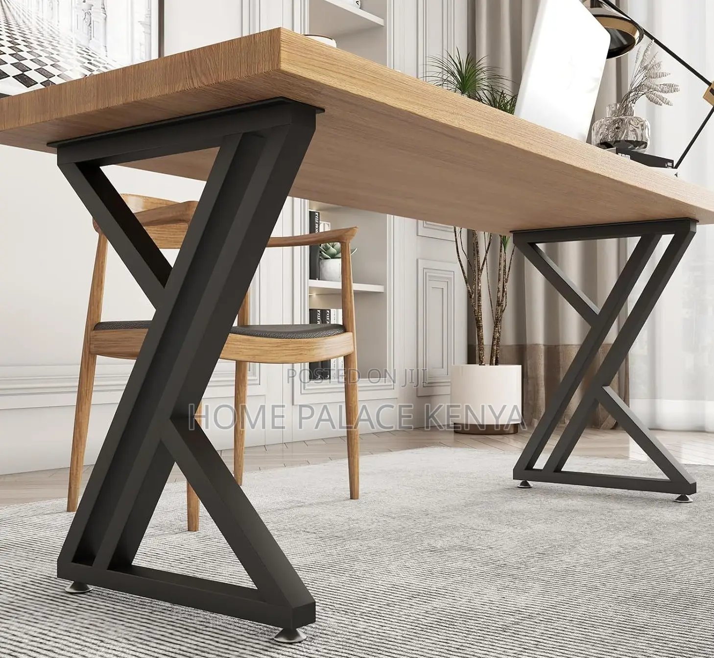 Study Table: Heavy Duty Metal Legs Wooden Table