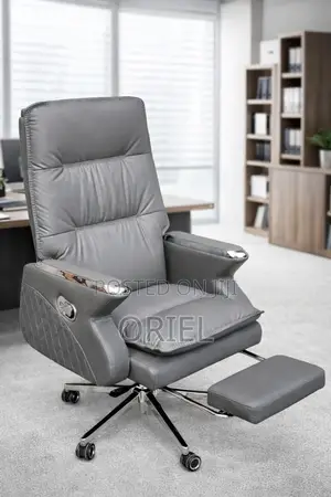 Office Chair : Grey Leather Director's Executive Office Seat