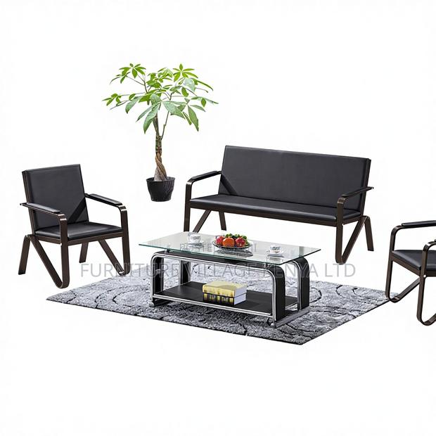 Office Sofa: 5-Seater Leather Lobby Sofa Set - thumbnail 2