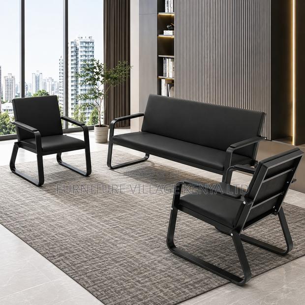 Office Sofa: 5-Seater Leather Lobby Sofa Set - thumbnail 4
