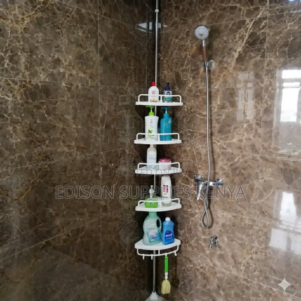 4-tier Adjustable Corner Shelf – Floor-to-ceiling Bathroom Organizer