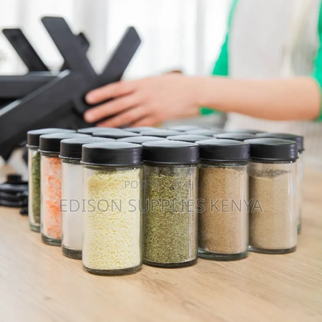 Rotating Spice Rack 360° Rotation With 18pcs Glass Jars