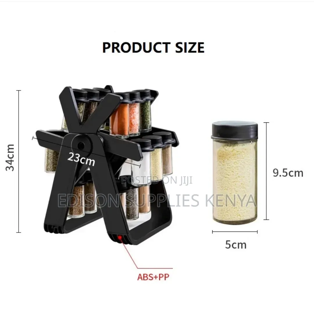 Rotating Spice Rack 360° Rotation With 18pcs Glass Jars