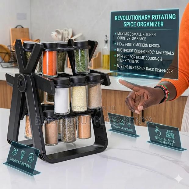 Rotating Spice Rack 360° Rotation With 18pcs Glass Jars - thumbnail 6