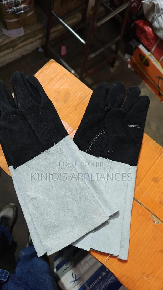 Grey Black Leather Gloves - main view