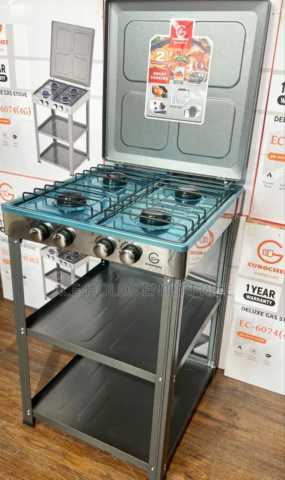 Eurochef Full 4 Gas Urners - Standing Cooker With Shelves