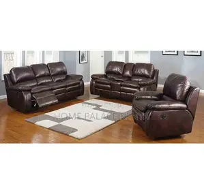Recliner Sofa: 6 Seater Brown Leather Reclining Sofa Set
