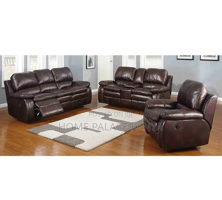Recliner Sofa: 6 Seater Brown Leather Reclining Sofa Set