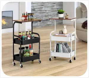 42*30x76cm Wooden Top Double Mesh Trays Trolley Rack