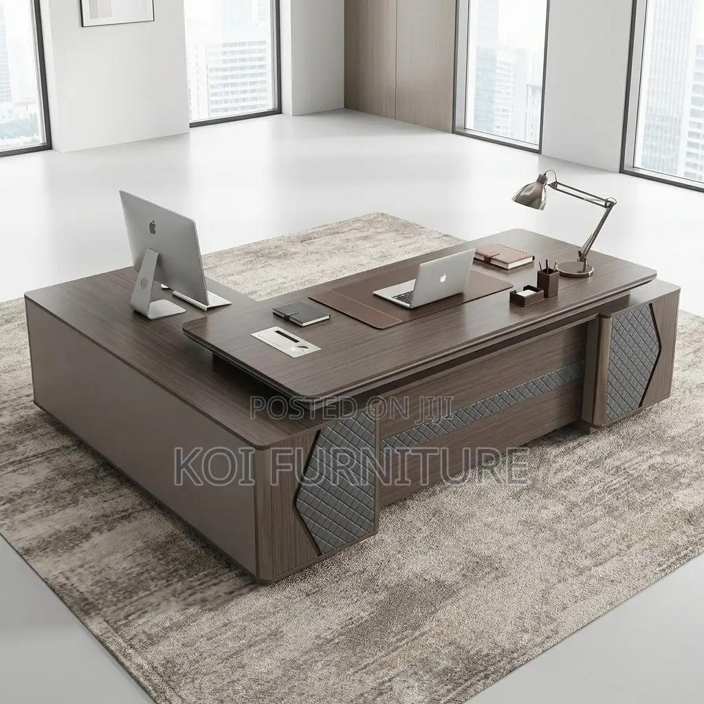 Office Desk :2.4m Vero Executive Desk in Wood Finish With Fixed Return