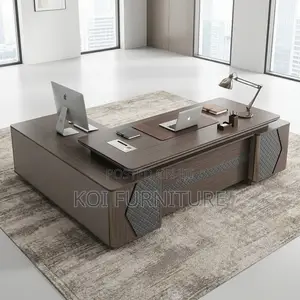 Office Desk :2.4m Vero Executive Desk in Wood Finish With Fixed Return