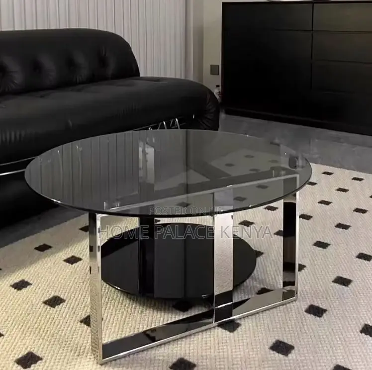 Centre Table: Round Glass Coffee Table With Stainless Steel Frame