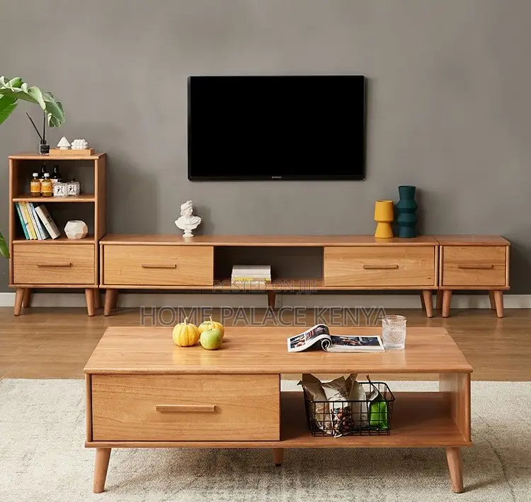 Living Room Set: Solid Wood Tv Stand and Coffee Table Set