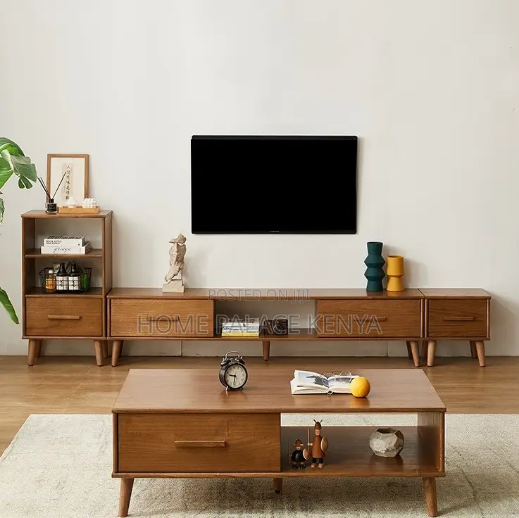 Living Room Set: Solid Wood Tv Stand and Coffee Table Set
