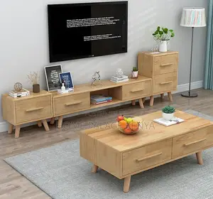 Living Room Set: Solid Wood Tv Stand and Coffee Table Set