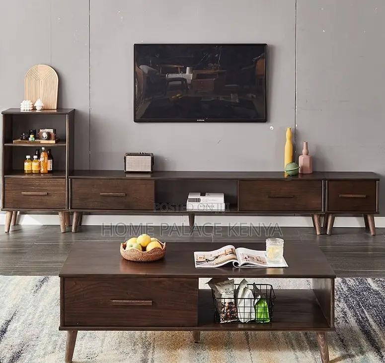 Living Room Set: Solid Wood Tv Stand and Coffee Table Set