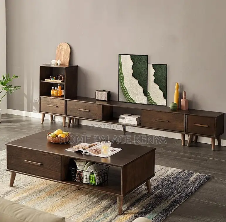 Living Room Set: Solid Wood Tv Stand and Coffee Table Set