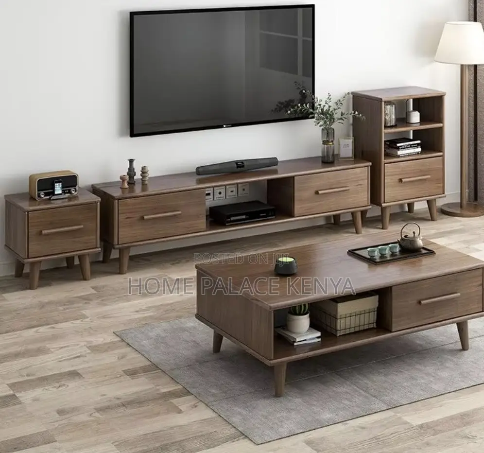 Living Room Set: Solid Wood Tv Stand and Coffee Table Set
