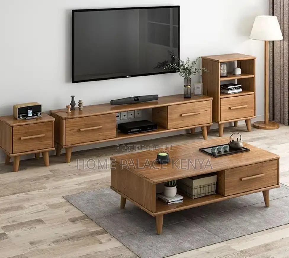 Living Room Set: Solid Wood Tv Stand and Coffee Table Set
