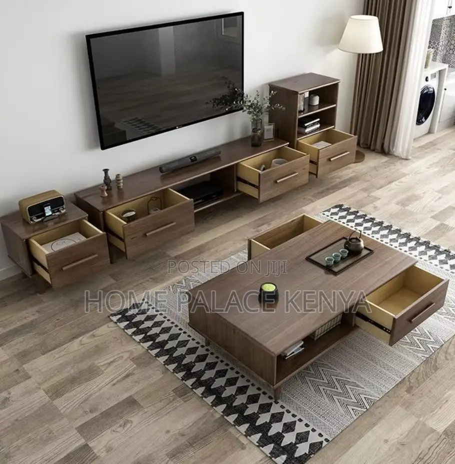 Living Room Set: Solid Wood Tv Stand and Coffee Table Set