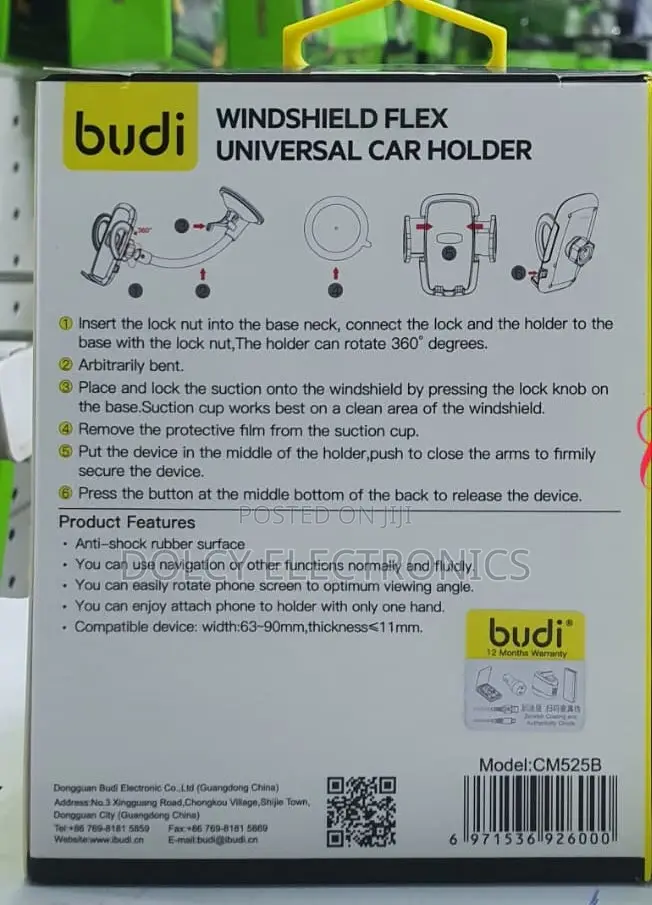 Budi Cm525b Windshield Flex Universal Car Holder.