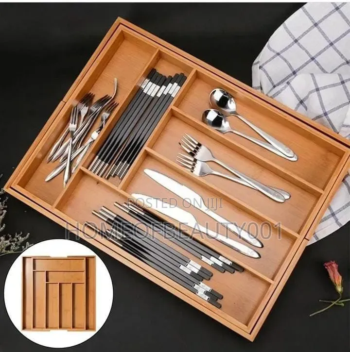 Multifunctional Bamboo Drawer Organizer.