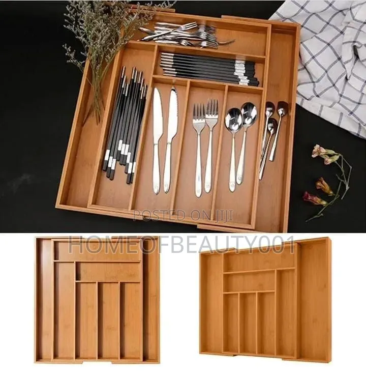 Multifunctional Bamboo Drawer Organizer.