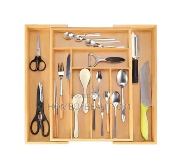 Multifunctional Bamboo Drawer Organizer.