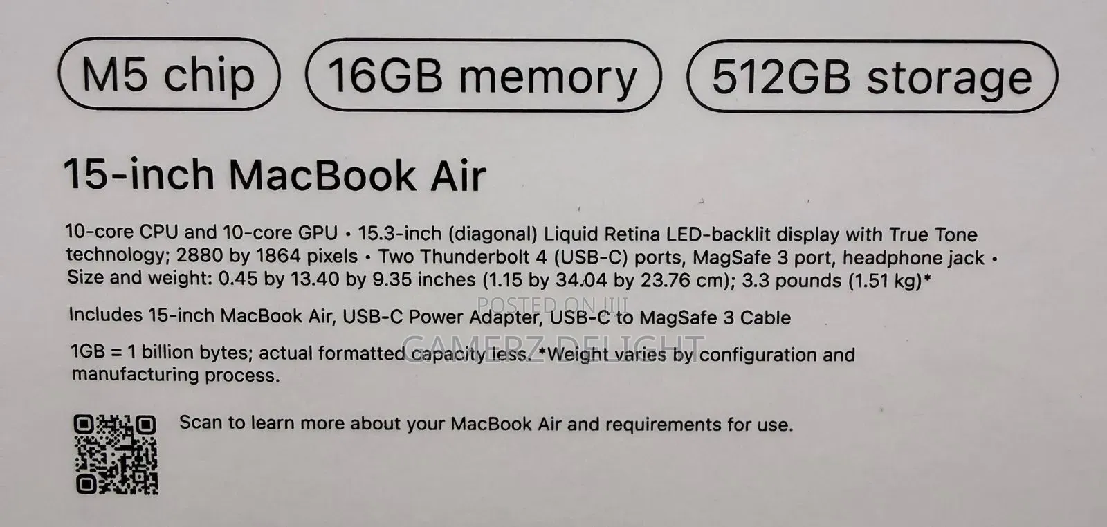 New Laptop Apple MacBook Air 2026 M5 16GB Apple M5 SSD 512GB