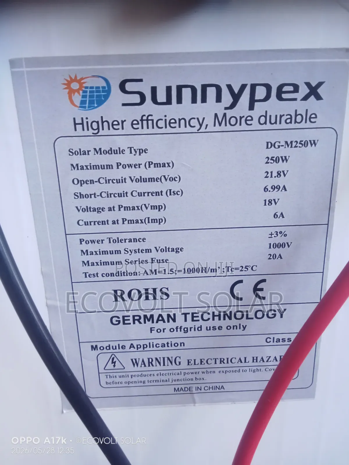 250w Sunnypex Solar Panel