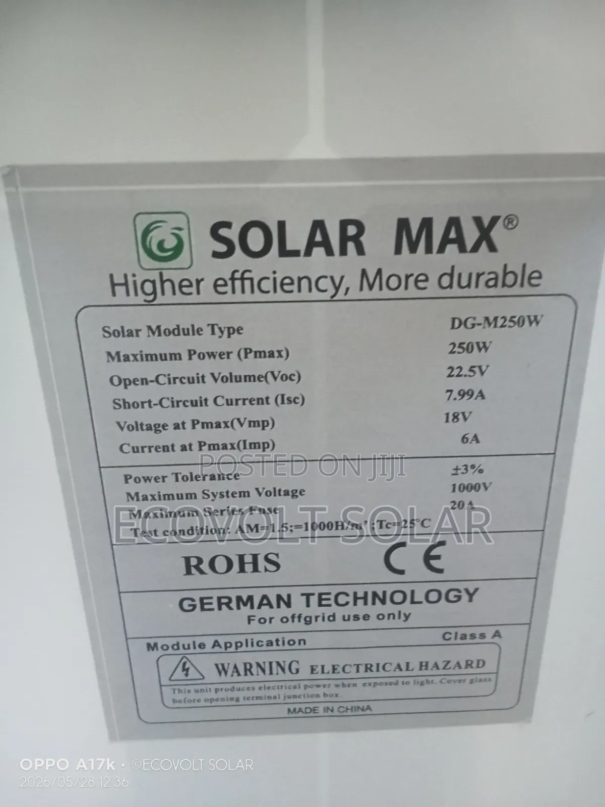 250w Solarmax Monocrystaline Solar Panel