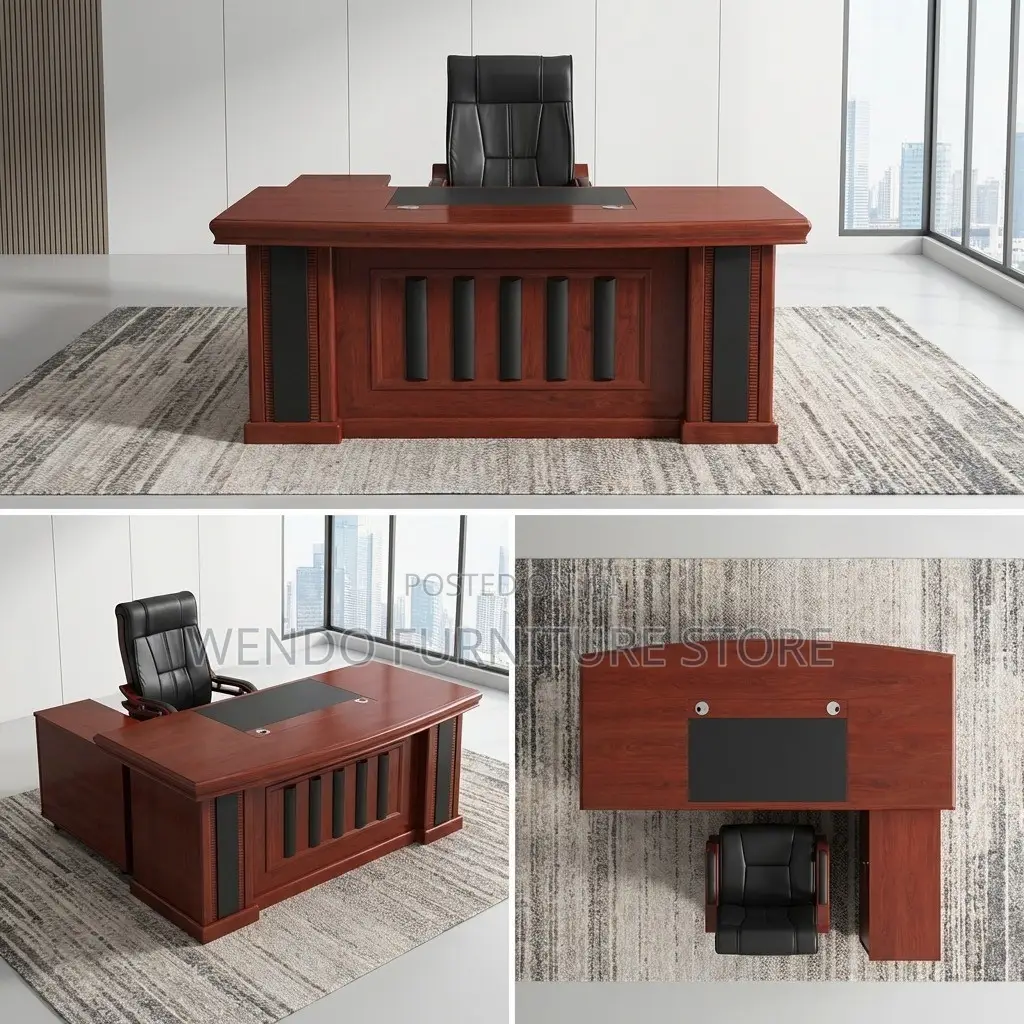 Office Desk : 1.8m Luxurious Mahogany L-Shaped Executive Office Desk