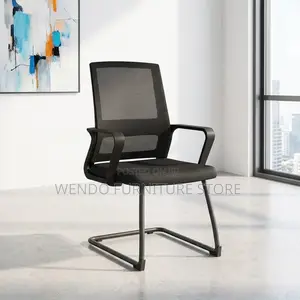 Office Chair : Sleek Black Mesh Visitor Chair -Comfortable Padded Seat