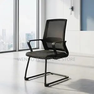 Office Chair : Sleek Black Mesh Visitor Chair -Comfortable Padded Seat