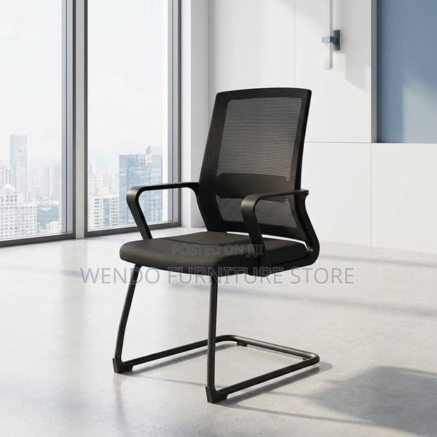 Office Chair : Sleek Black Mesh Visitor Chair -Comfortable Padded Seat