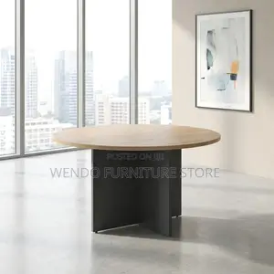 Office Table : 1.2m Round Meeting Table in Wood-Look Finish