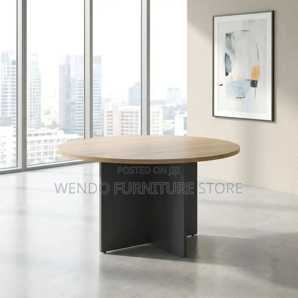 Office Table : 1.2m Round Meeting Table in Wood-Look Finish