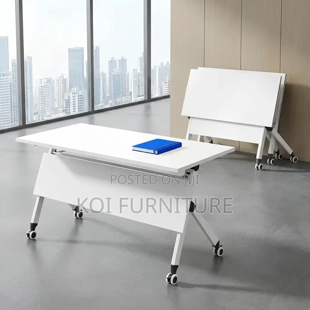Office Desk : 1.2m Modern White Flip-Top Training Table