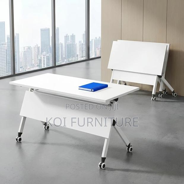 Office Desk : 1.2m Modern White Flip-Top Training Table