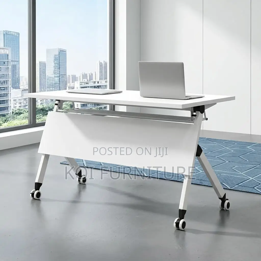 Office Desk : 1.2m Modern White Flip-Top Training Table