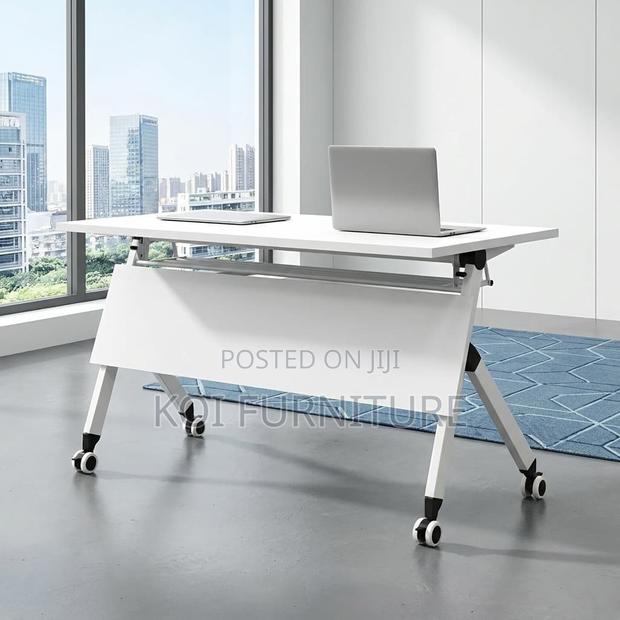 Office Desk : 1.2m Modern White Flip-Top Training Table - thumbnail 2