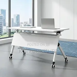 Office Desk : 1.2m Modern White Flip-Top Training Table