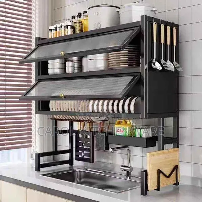 85 Cm Over the Sink Double Dish Rack With Lid