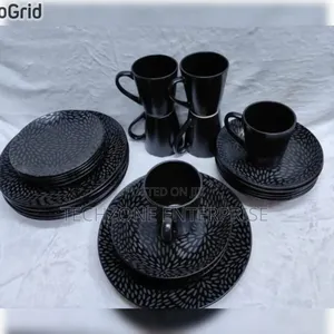 24 PCS Black Leaf Dinner Set 