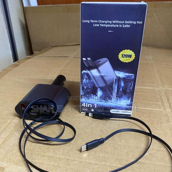 4 in 1 Fast Charge Carphone Charger,Retractable Cables and 2 Usb Ports