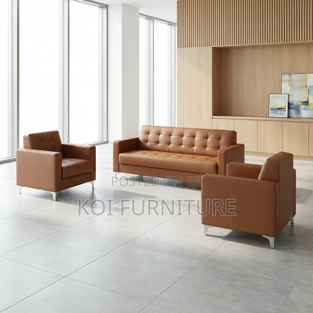 Office Desk : Modern Brown Tufted Leather Reception Sofa - main view
